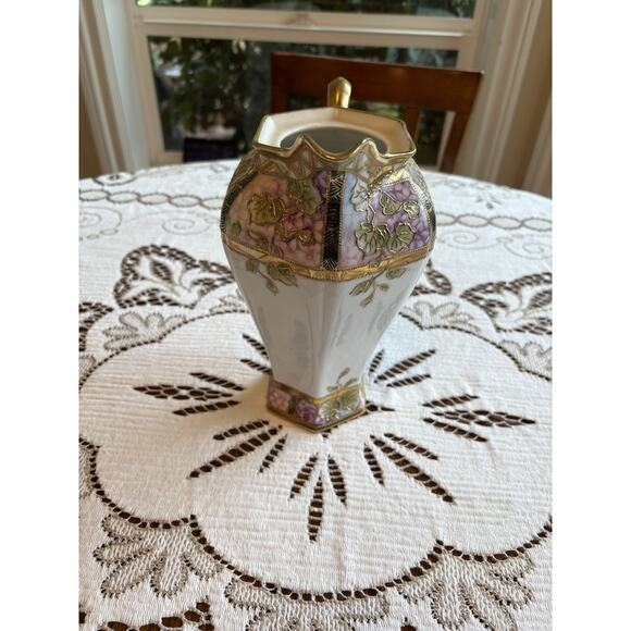 Antique Nippon Hand-painted Pitcher In Gold, White, Pink - Picture 2 of 6
